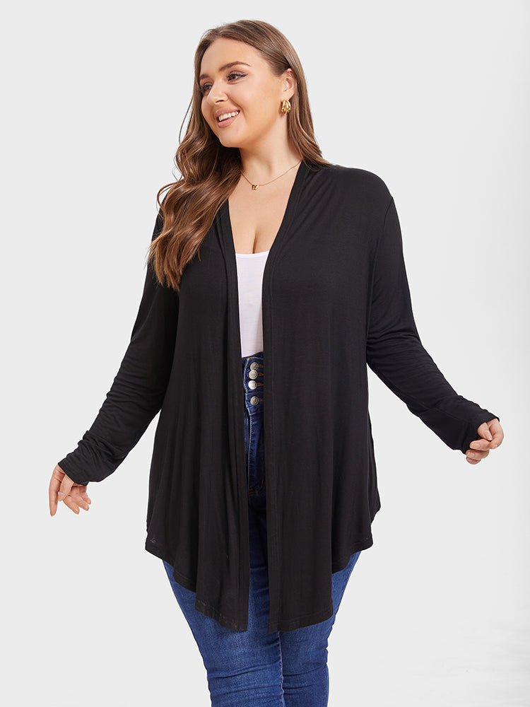 Solid Open Front Asymmetrical Hem Coat