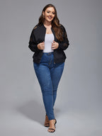 Plus Black Lace Zipper Front Raglan Sleeve Jacket