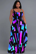Xpluswear Design Plus Size Casual Sundress Multicolor Geometric Print With Pockets Maxi Dress
