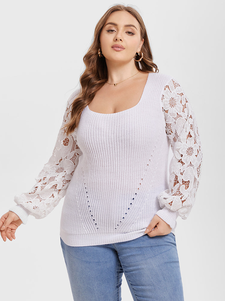 VIP Contrast Lace Ribbed Knit Tee
