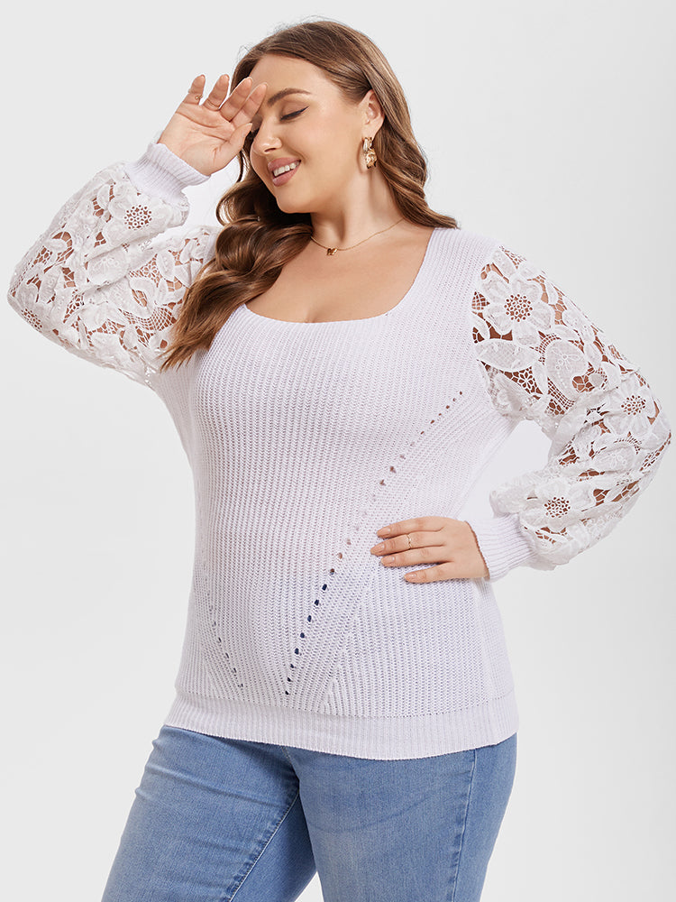VIP Contrast Lace Ribbed Knit Tee