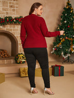 VIP Plus Wine Red V-Neck Pointelle Knit Sweater