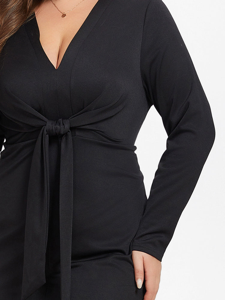 VIP  V-Neck Knot Front Midi Dress