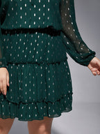 Plus Polka Dot Tie Neck Tiered Dress