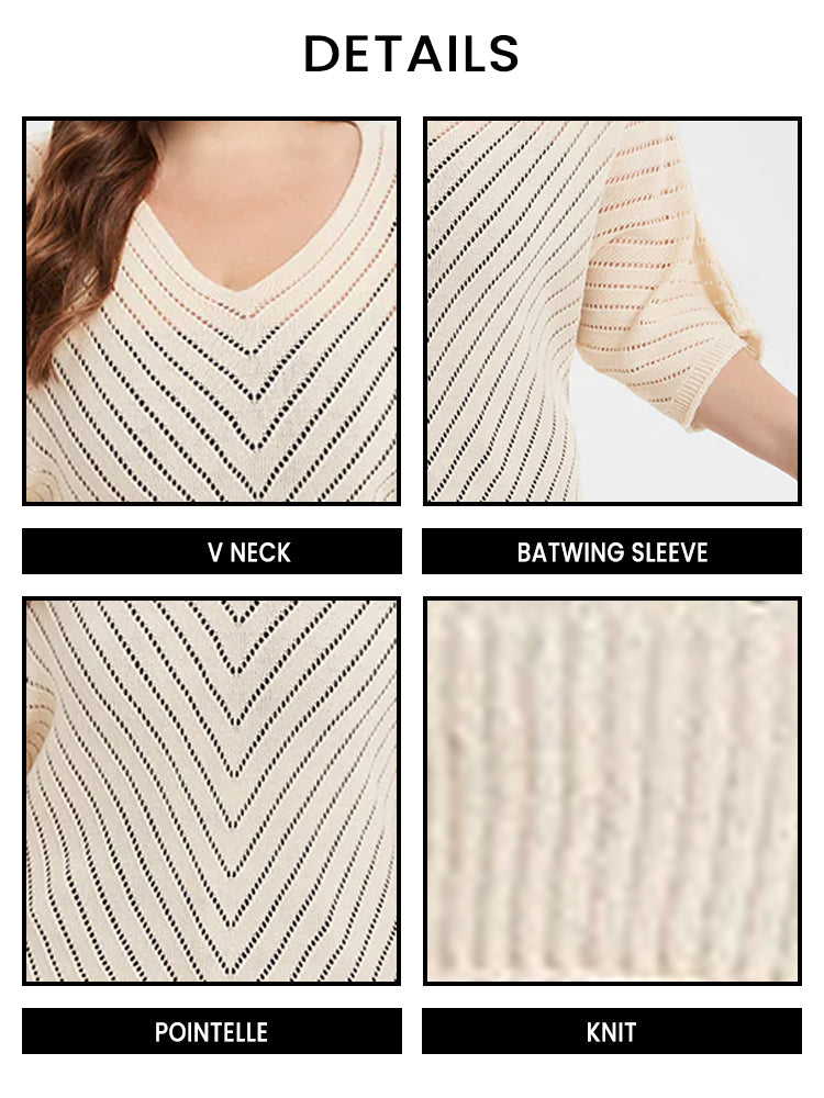 Pointelle Knit Batwing Sleeve Sweater