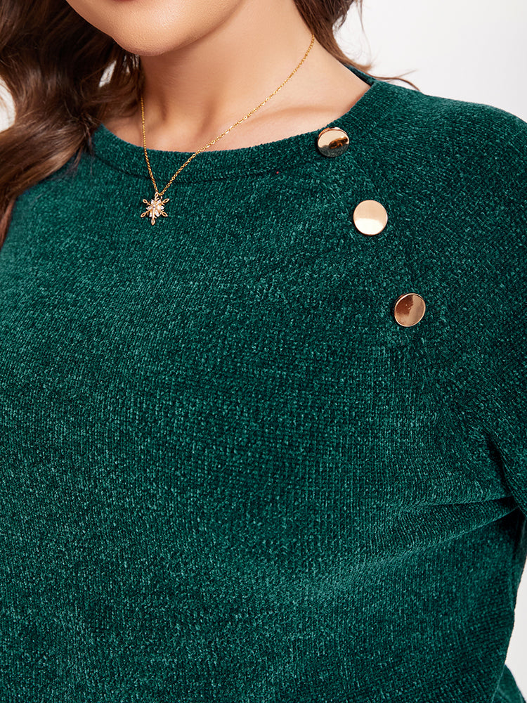 Button Detail Raglan Sleeve Sweater