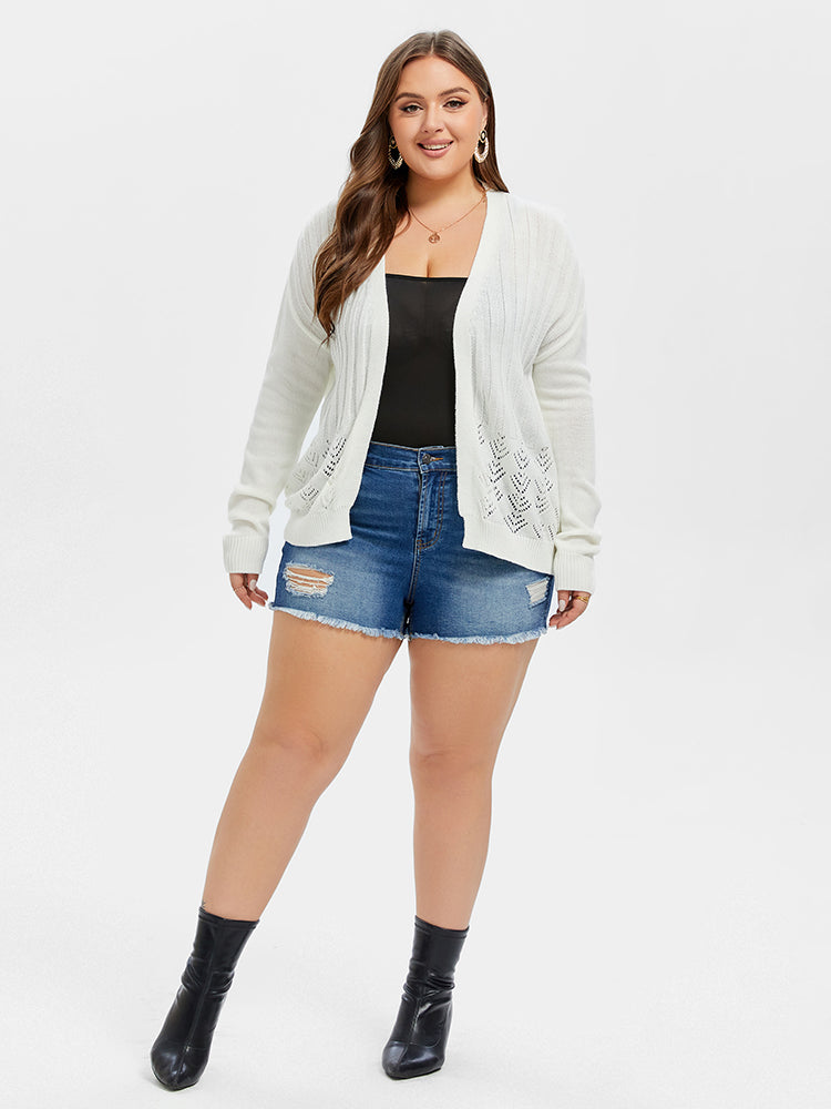 Pointelle Knit Drop Shoulder Open Front Cardigan