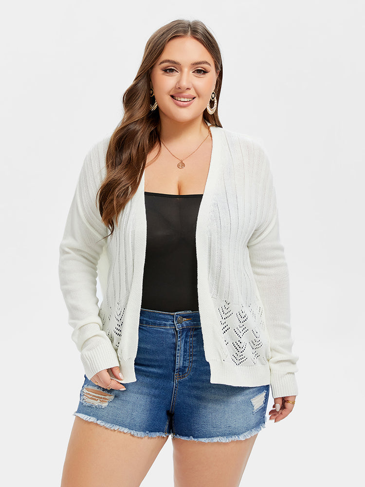 Pointelle Knit Drop Shoulder Open Front Cardigan