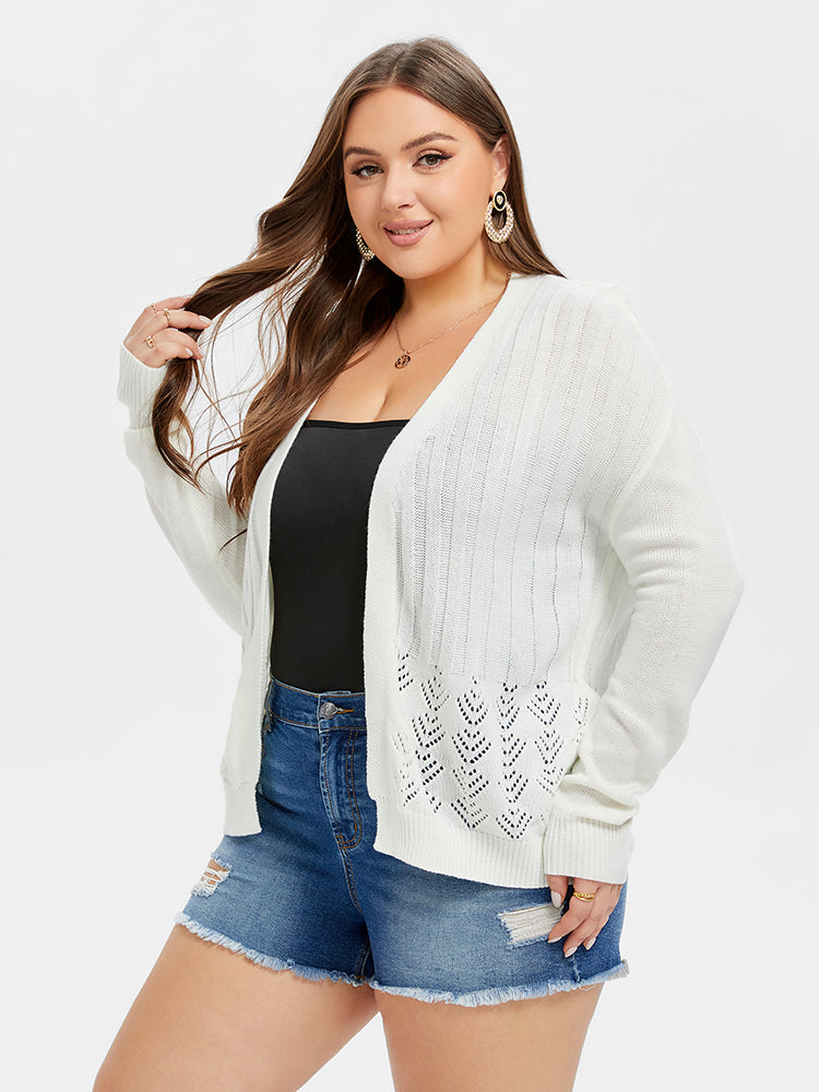 Pointelle Knit Drop Shoulder Open Front Cardigan