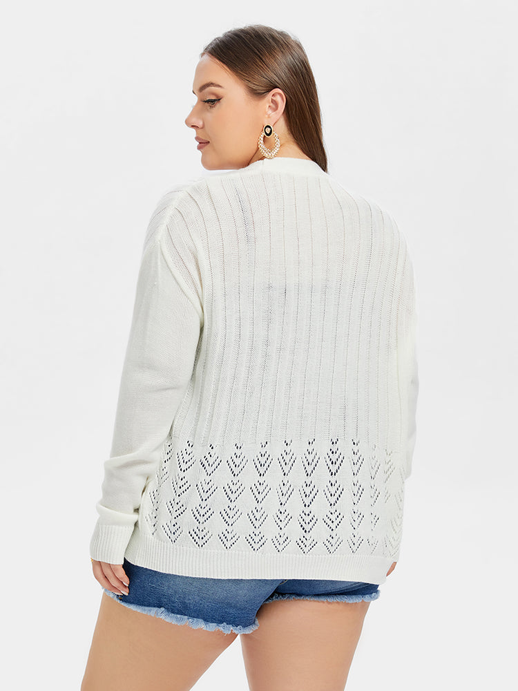 Pointelle Knit Drop Shoulder Open Front Cardigan