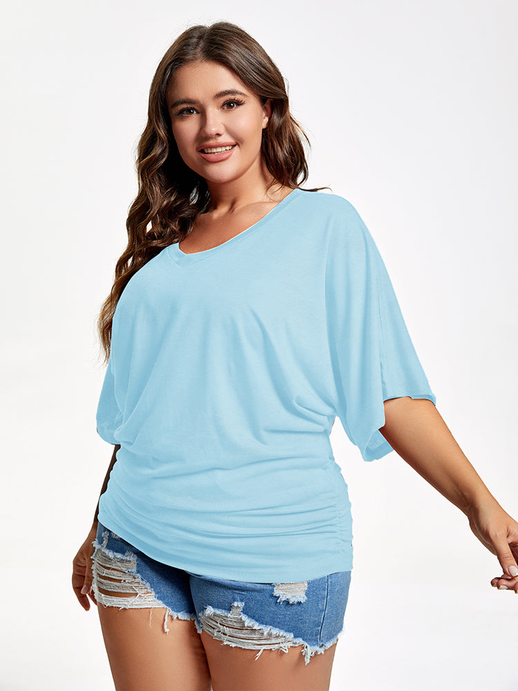 VIP Plus Plain Ruched Batwing Sleeve Tee