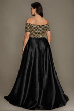Curveins Chic Plus Size Off-Shoulder Sheer Patchwork Maxi Gown