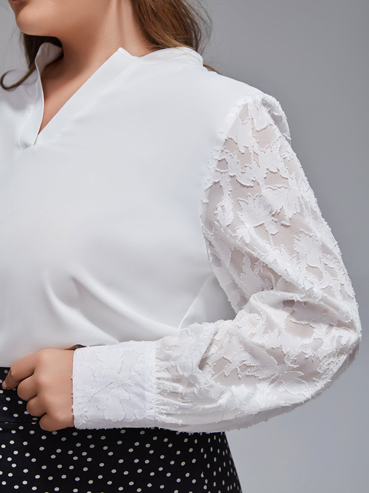 Plus Jacquard Lantern Sleeve V-Neck Blouse