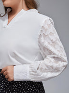 Plus Jacquard Lantern Sleeve V-Neck Blouse