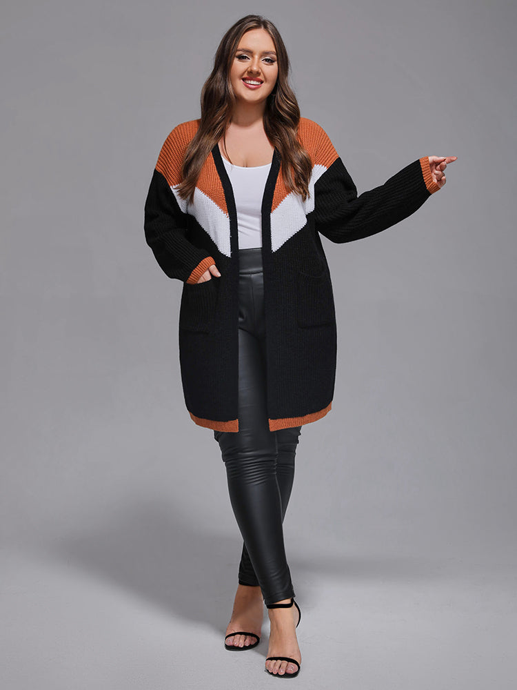 Plus Colorblock Contrast Open Front Cardigan