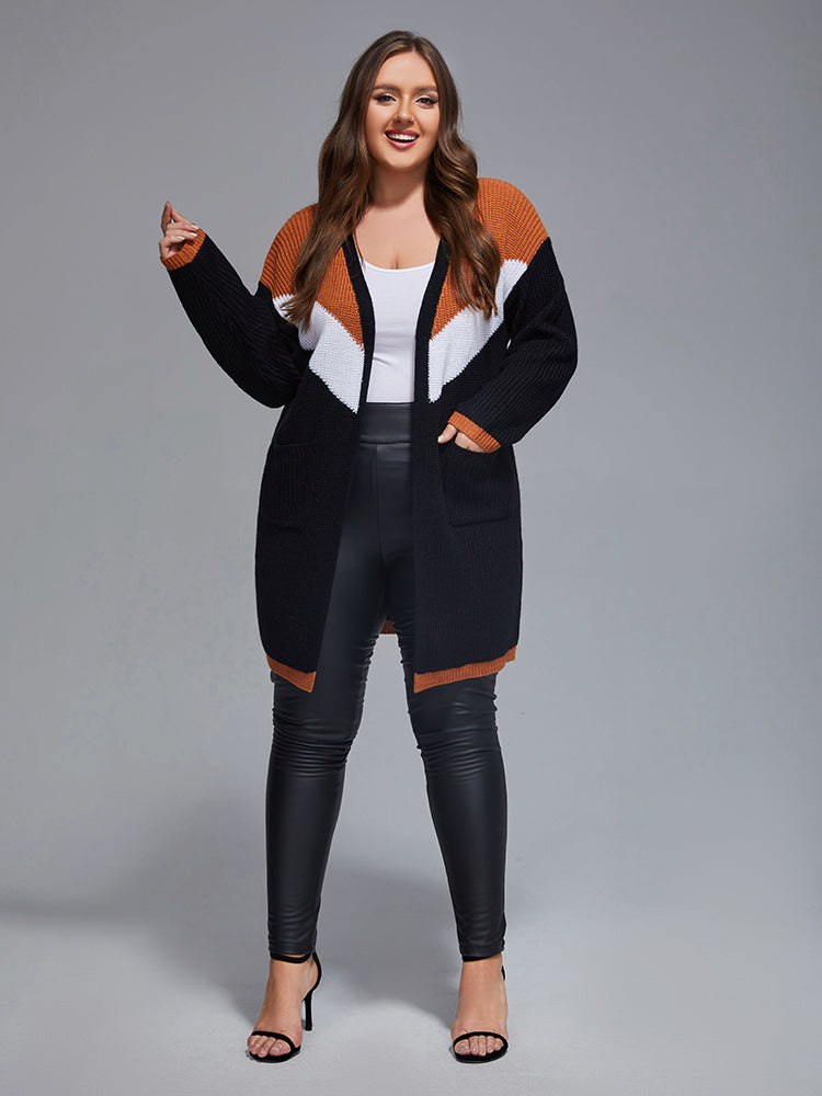 Plus Colorblock Contrast Open Front Cardigan
