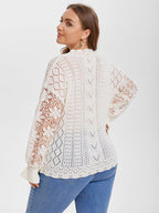 Contrast Lace Drop Shoulder Pointelle Knit Sweater