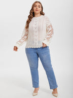Contrast Lace Drop Shoulder Pointelle Knit Sweater