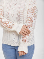 Contrast Lace Drop Shoulder Pointelle Knit Sweater