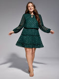 Plus Polka Dot Tie Neck Tiered Dress