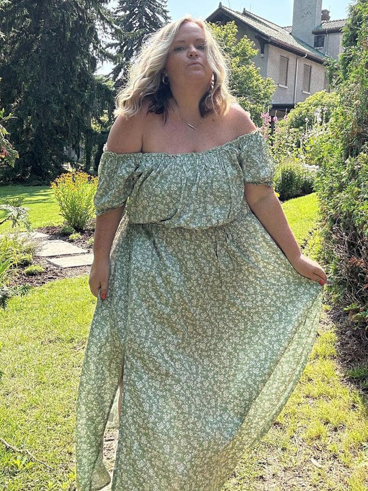 VIP Plus Sage Green Floral Off-Shoulder Maxi Dress