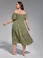 VIP Plus Sage Green Off-Shoulder Ruched Tie Front Midi Dress