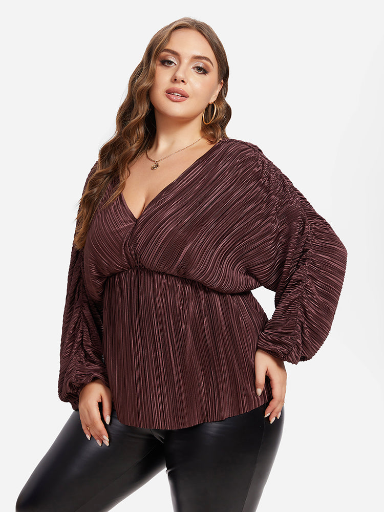 Batwing Sleeve Tie Back Ruched  Blouse