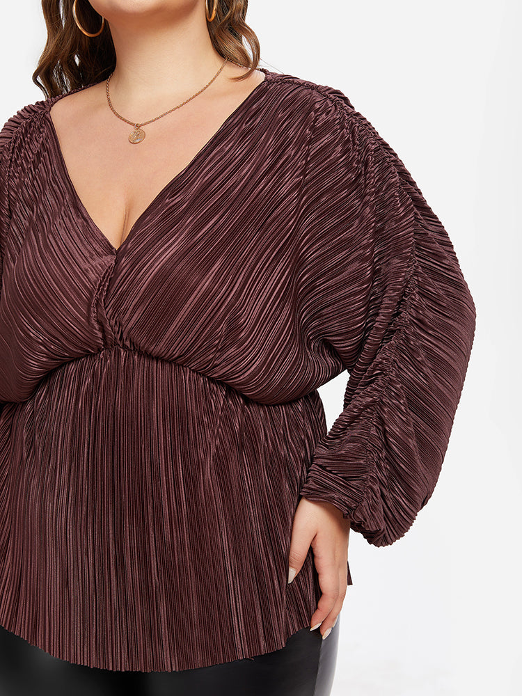 Batwing Sleeve Tie Back Ruched  Blouse