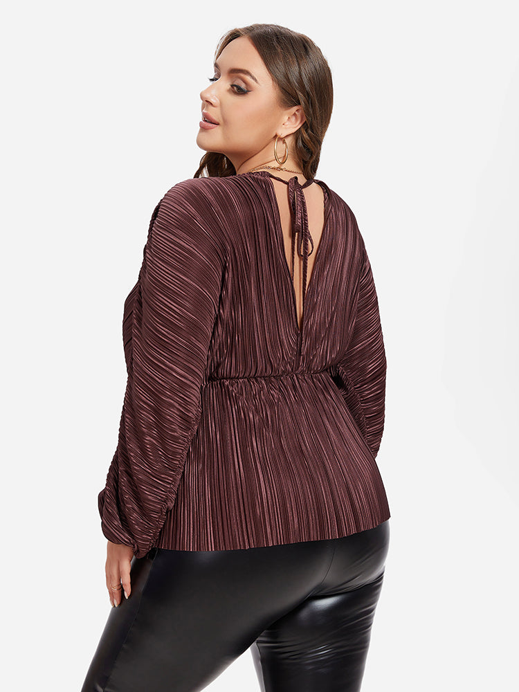 Batwing Sleeve Tie Back Ruched  Blouse