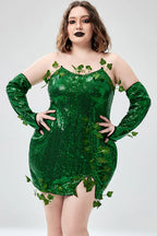 Xpluswear Design Plus Size Halloween Costumes Green Cosplay Sequin Strapless Mini Dress(Ships 24h)