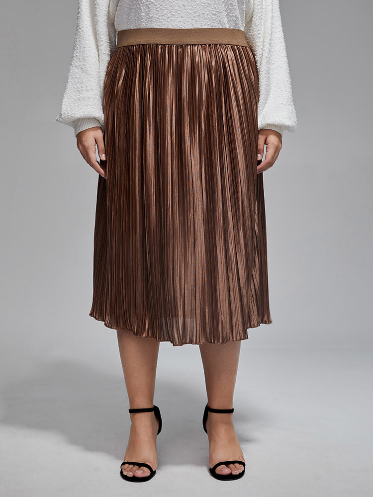 VIP Plus Elastic Waist Pleated Midi Skirt