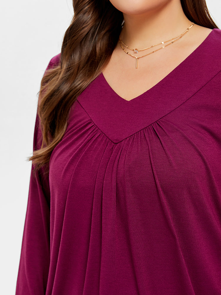 VIP Solid V-Neck Ruched Tee