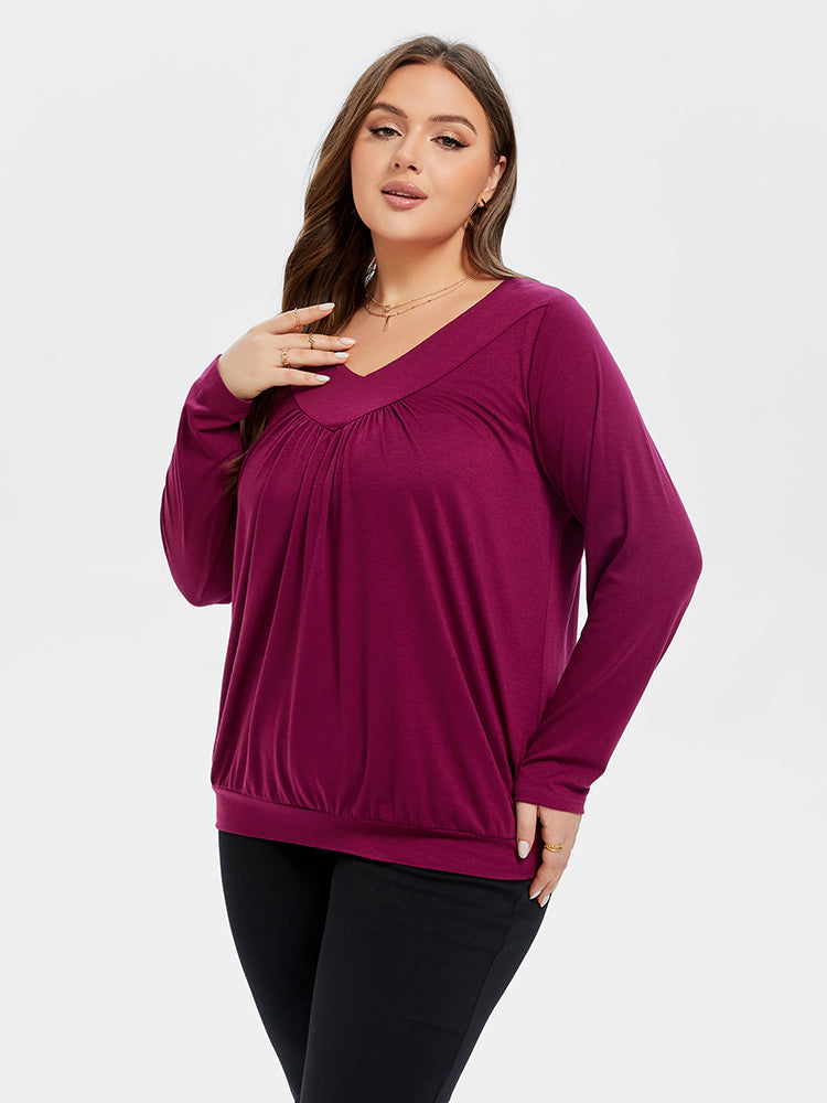 VIP Solid V-Neck Ruched Tee