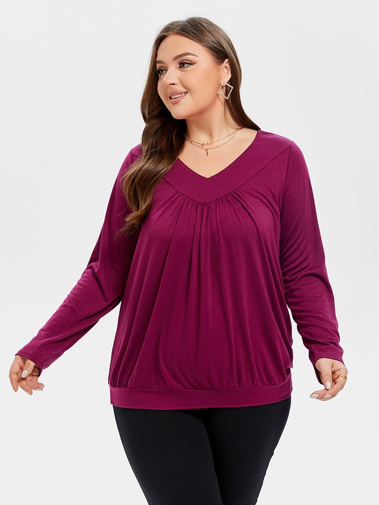 VIP Solid V-Neck Ruched Tee