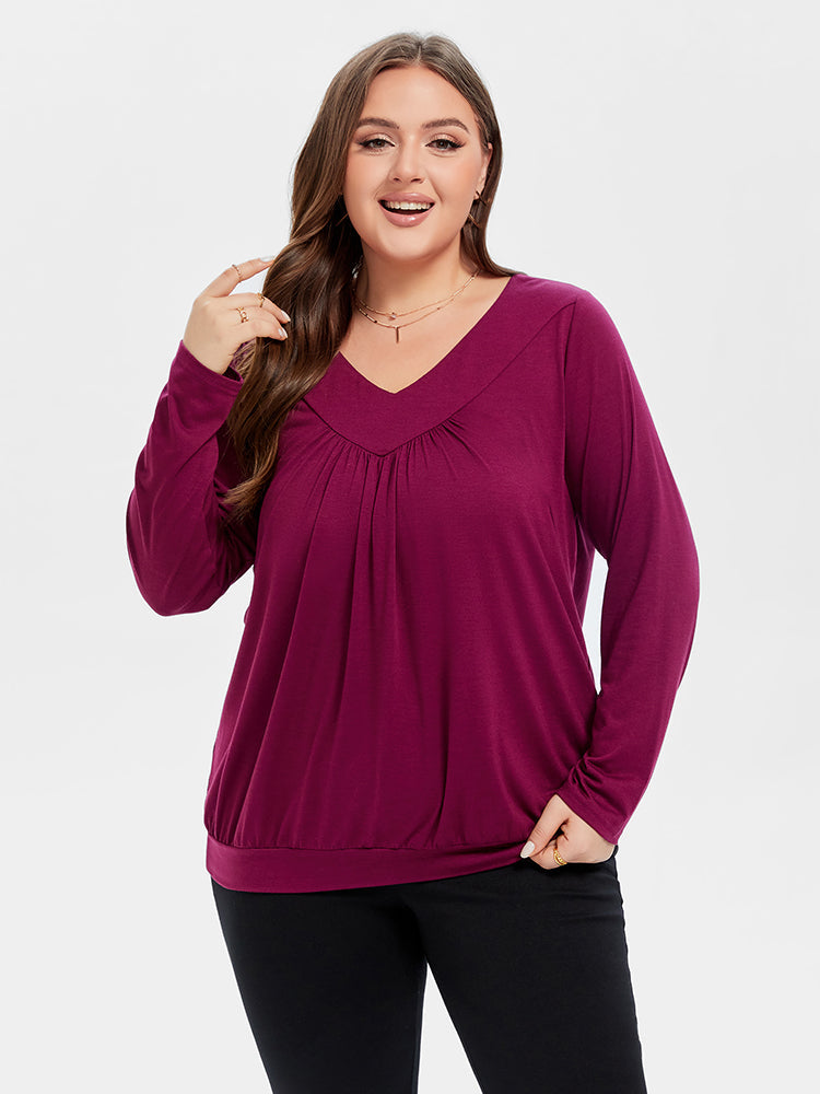 VIP Solid V-Neck Ruched Tee