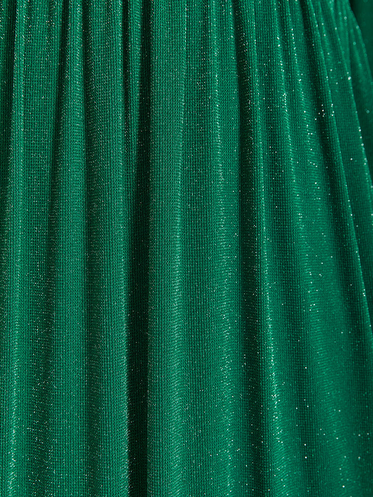 VIP Elastic Waist Split Ruched Glitter Maxi Dress