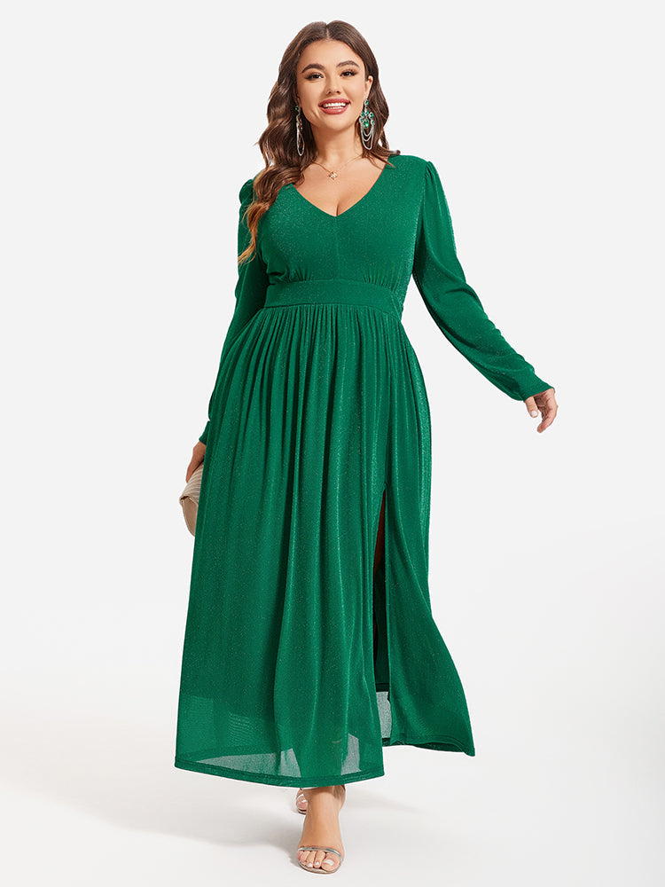 VIP Elastic Waist Split Ruched Glitter Maxi Dress