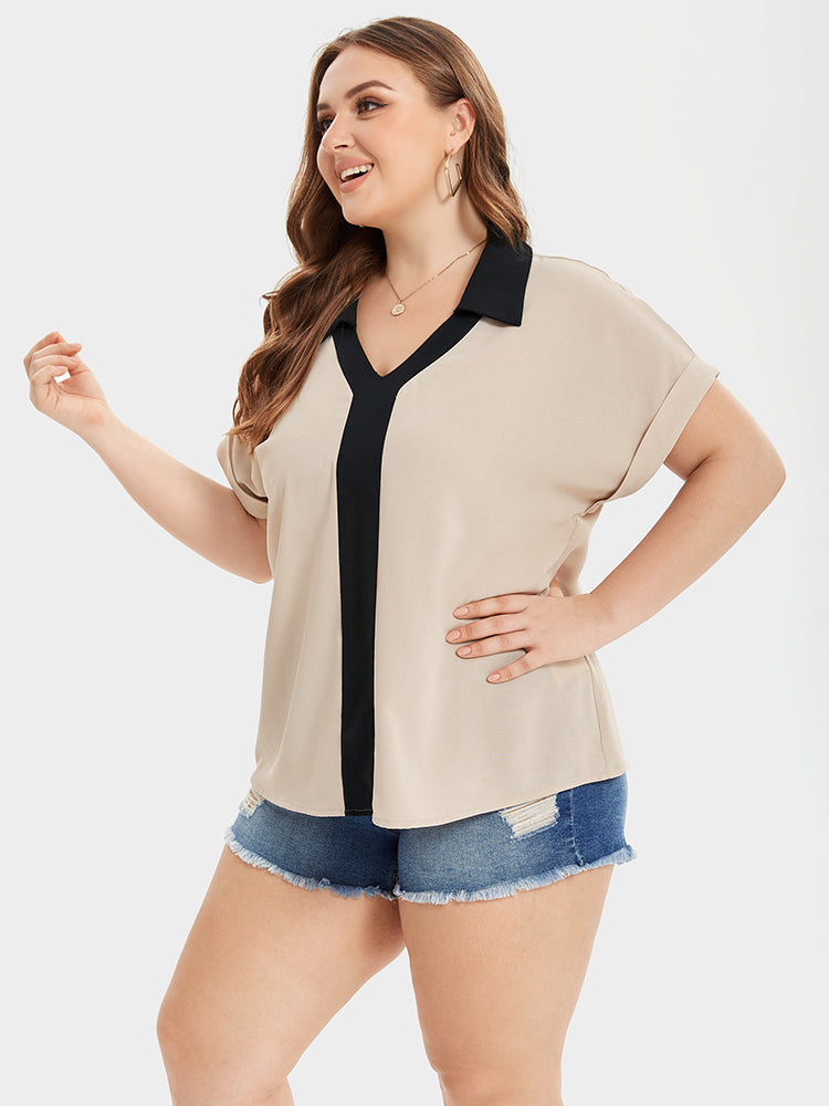 Colorblock Batwing Sleeve Blouse