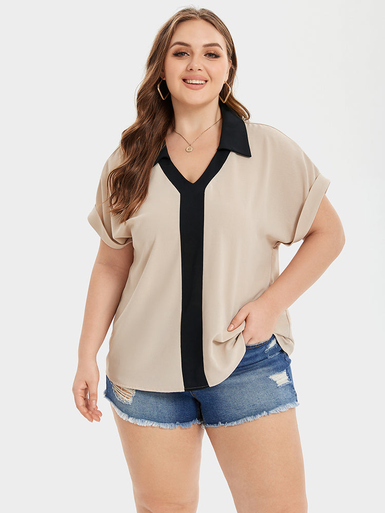 Colorblock Batwing Sleeve Blouse