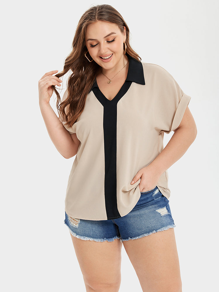 Colorblock Batwing Sleeve Blouse