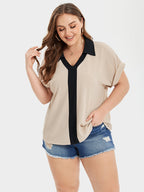 Colorblock Batwing Sleeve Blouse