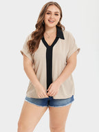 Colorblock Batwing Sleeve Blouse