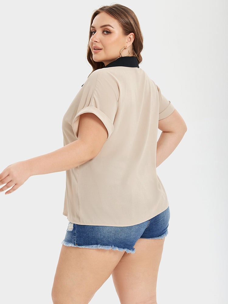Colorblock Batwing Sleeve Blouse