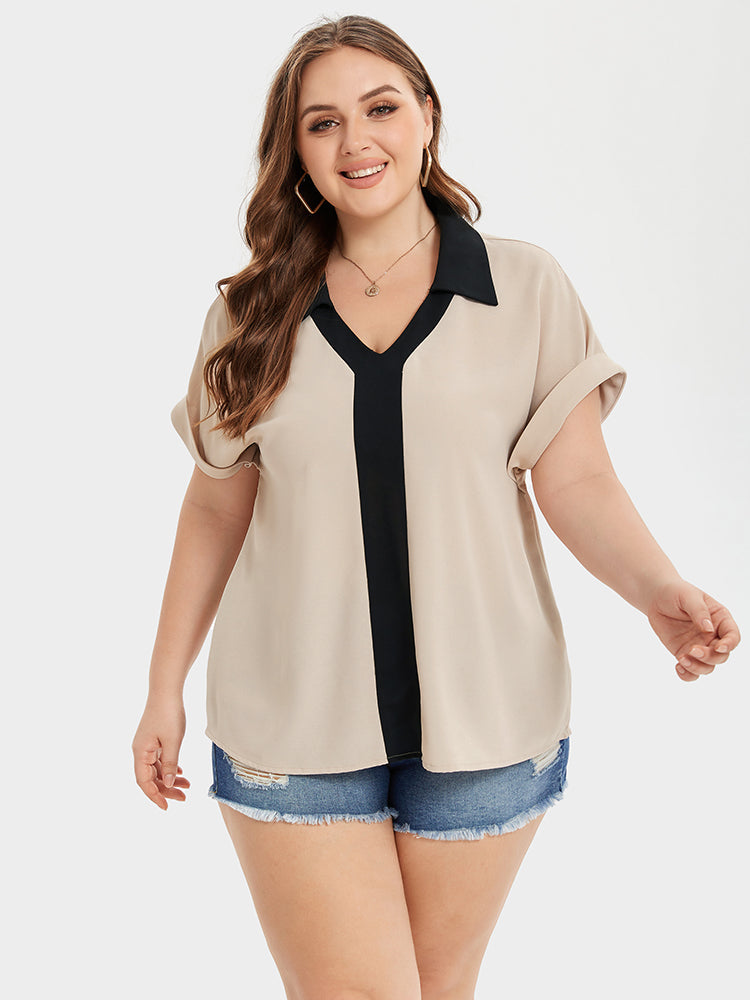 Colorblock Batwing Sleeve Blouse