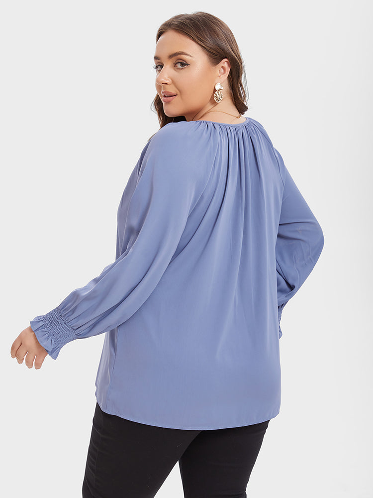 VIP V-Neck Flounce Sleeve Ruched Blouse