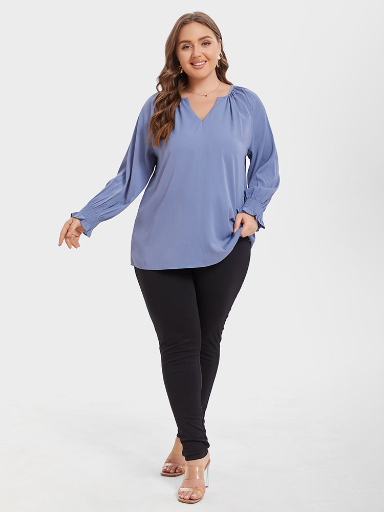 VIP V-Neck Flounce Sleeve Ruched Blouse