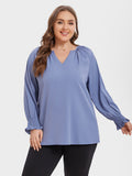 VIP V-Neck Flounce Sleeve Ruched Blouse