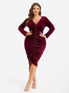 VIP Drawstring Ruched Velvet Midi Dress