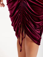 VIP Drawstring Ruched Velvet Midi Dress