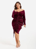 VIP Drawstring Ruched Velvet Midi Dress